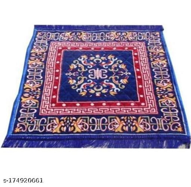 Cotton Pooja Mat (Blue, 19x19 inches)