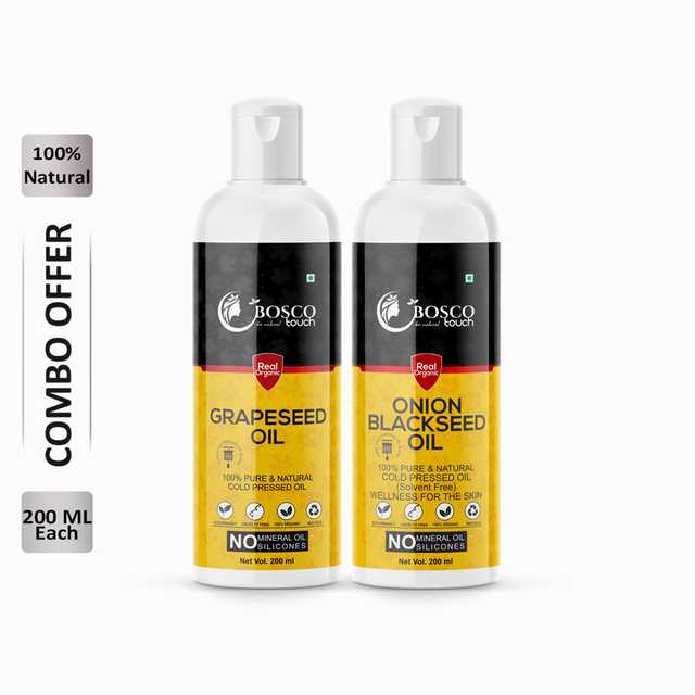 Bosco Touch Pure Grapeseed Oil (200 ml) & Onion Blackseed Oil (200 ml) Combo For Rapid Hair Growth (Pack Of 2) (B-454)