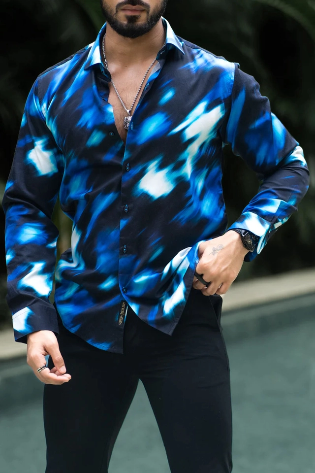 Lycra Full Sleeves Printed Shirt for Men (Multicolor, M)