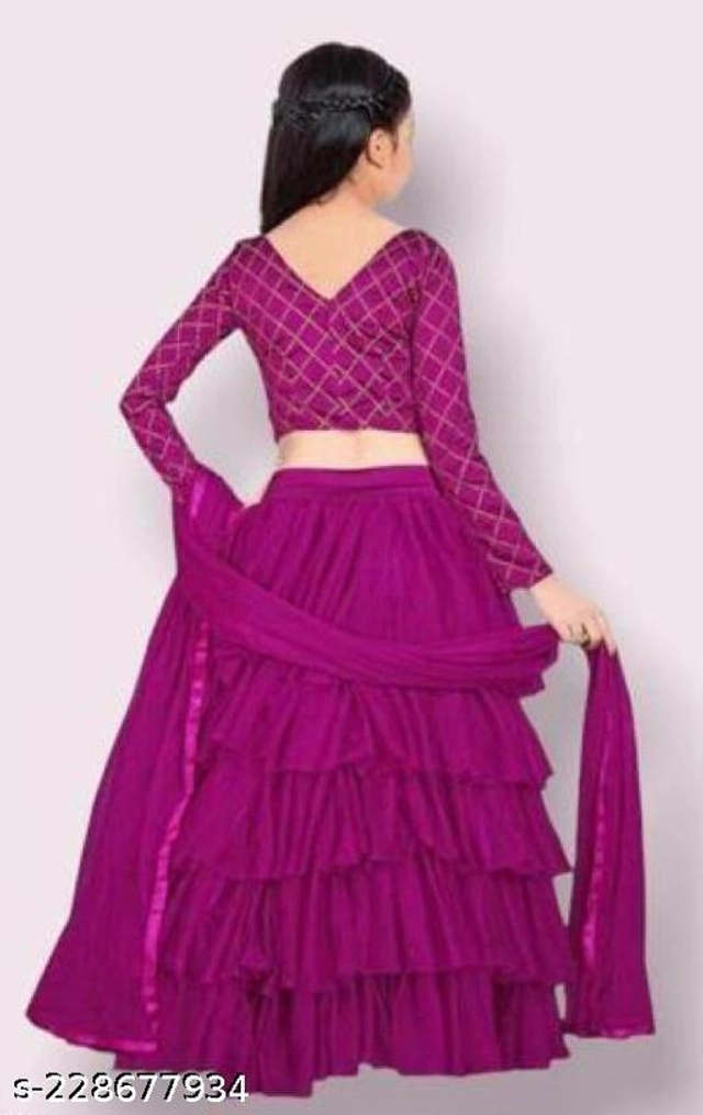 Net Solid Lehenga Choli with Dupatta for Girls (Purple, 1-2 Years)