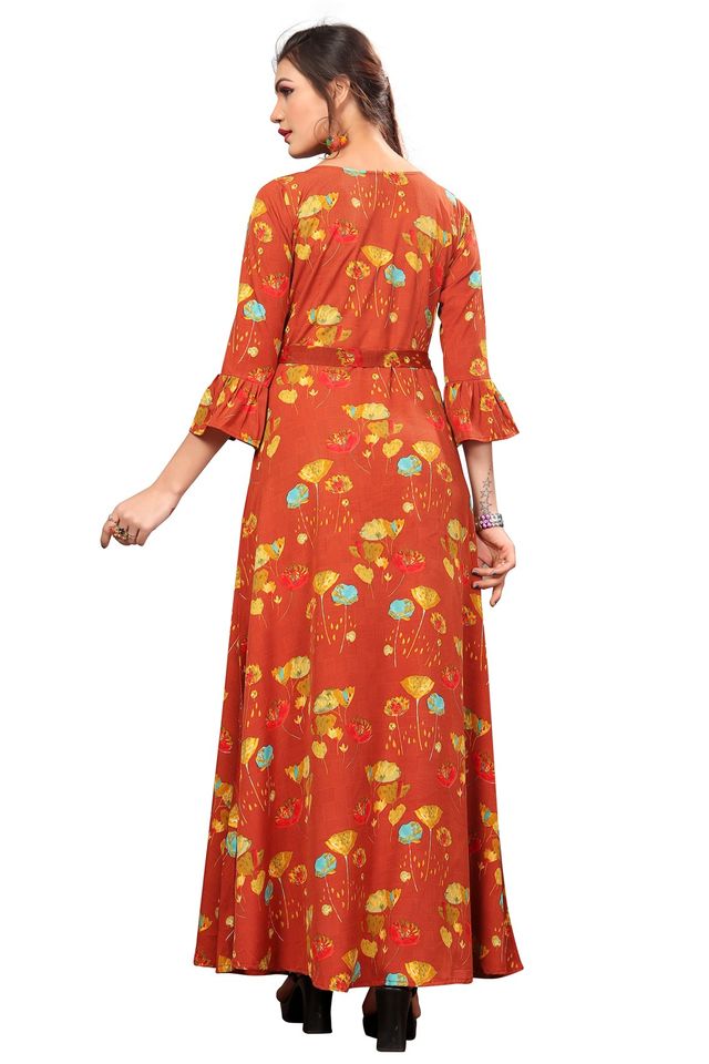 Fit and Flare Gown for womens (Orange, S) (NE3)