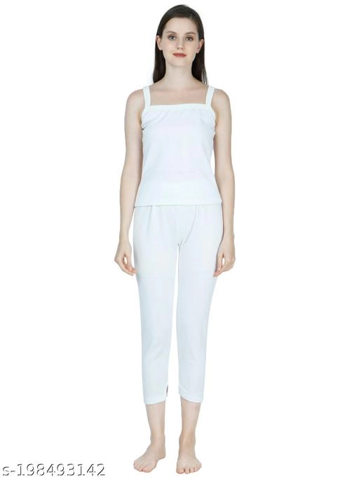 Cotton Blend Thermal Set for Women (White, S)