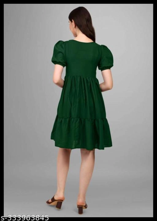 Crepe Solid Dress for Women (Green, S)