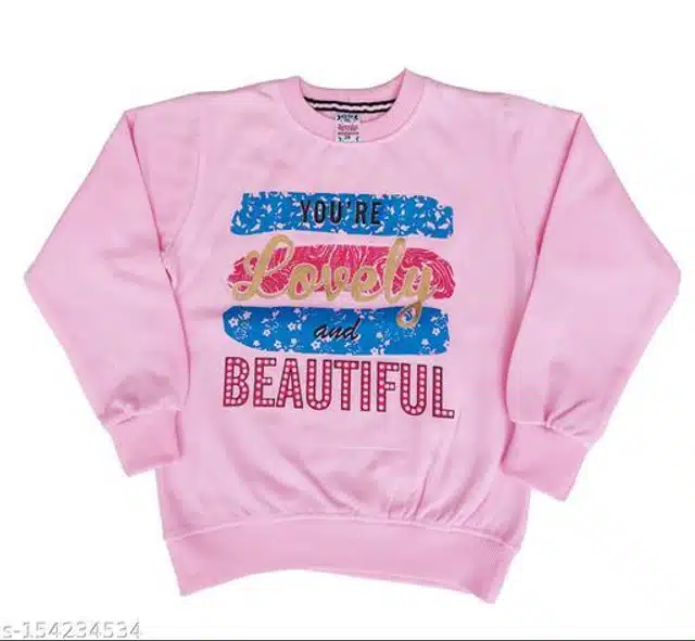 Fleece Printed Full Sleeves Round Neck Sweatshirt for Girls (Light Pink, 3-4 Years)