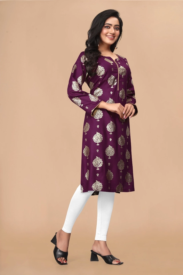 Cotton Silk Embellished Kurti for Women (Purple, M)