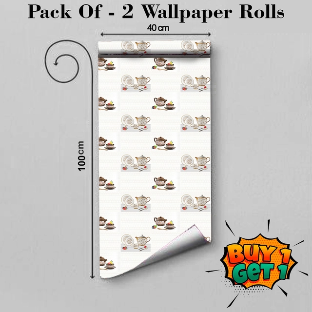 Vinyl Wallpaper for Kitchen Wall (Multicolor, 100x40 cm) (Pack of 2)