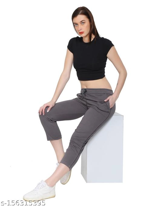 Cotton Blend TrackPants for Women (Grey, 34)