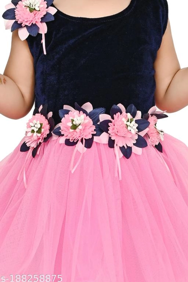 Net Frock for Girls (Pink & Navy Blue, 6-9 Months)