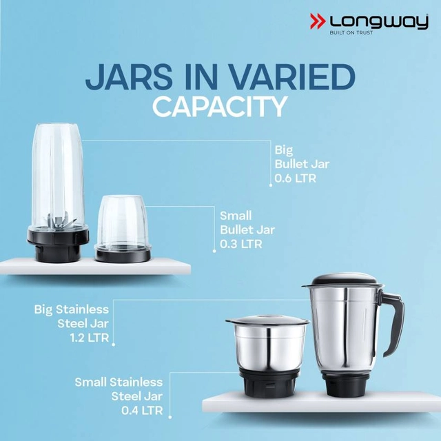 LONGWAY Reo 550 W Mixer Grinder (4 Jars, Black, Pack of 1)