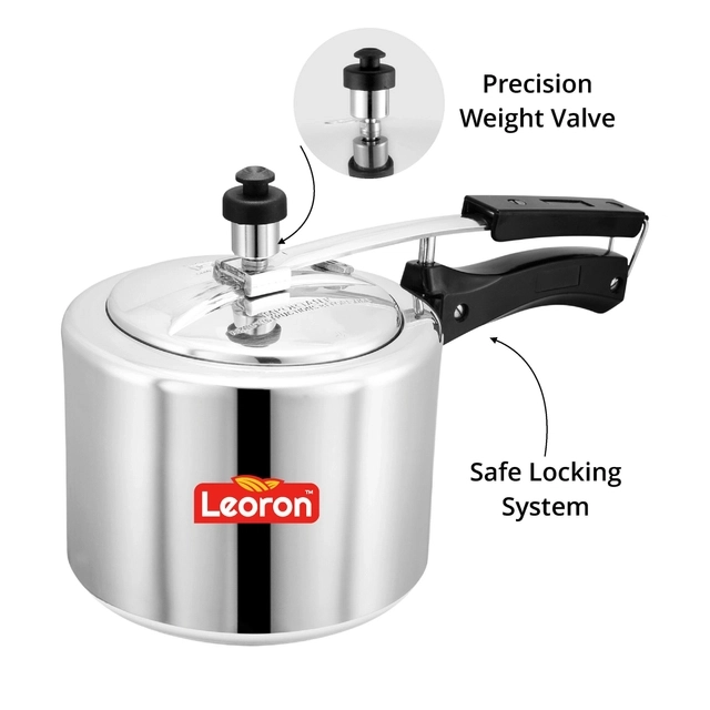 LEORON Aluminium InnerLid  Pressure Cooker Gas Stovetop Compatible (3 Ltr, Pack of 1)