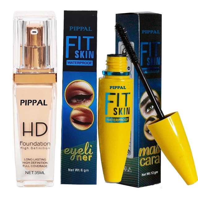 Pippal HD Foundation (35 ml) with Mascara (12 ml) & Eyeliner (6 ml) (Set of 3)