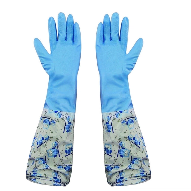 PVC Latex Kitchen Dishwashing Cleaning Gloves (Blue, Set of 1)