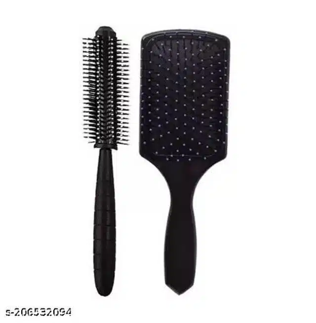 Round with Cushioned Comb (Black, Set of 2)