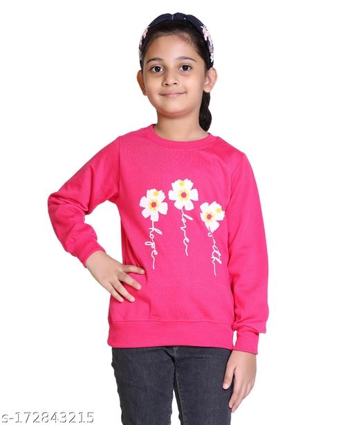 Woolen Printed Sweatshirt for Girls (Dark Pink, 4-5 Years)