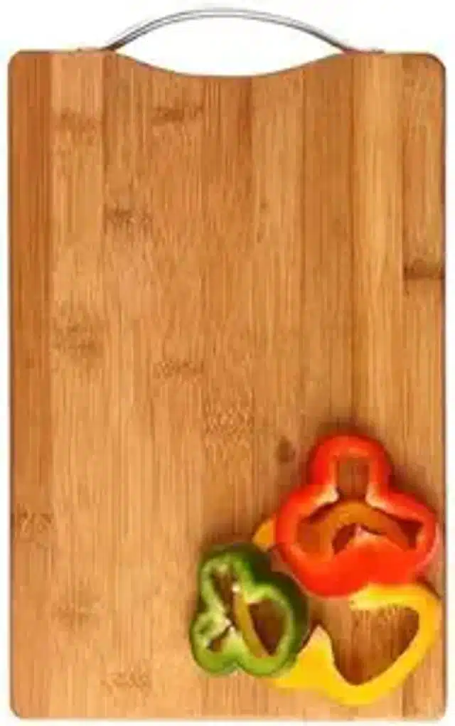 Wooden Vegetable Cutting Board with Stainless Steel Handle (Brown, 20x15 cm)