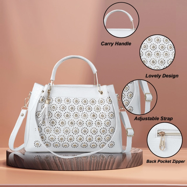 PU Solid Handbag for Women (White)