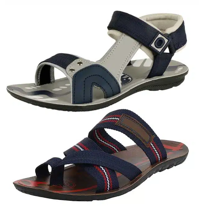 Sandals and Slippers for Men (Set of 2) (Grey and Blue, 10)
