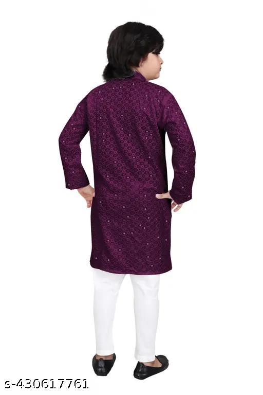 Rayon Embroidered Kurta with Pyjama for Boys (2-3 Years, Wine)