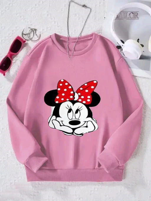 Fleece Printed Full Sleeves Sweatshirt for Women & Girls (Pink, S)