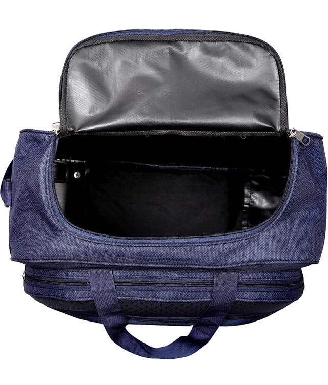 Polyester Solid Waterproof Duffel Bag with Wheels (Navy Blue, 60 L)