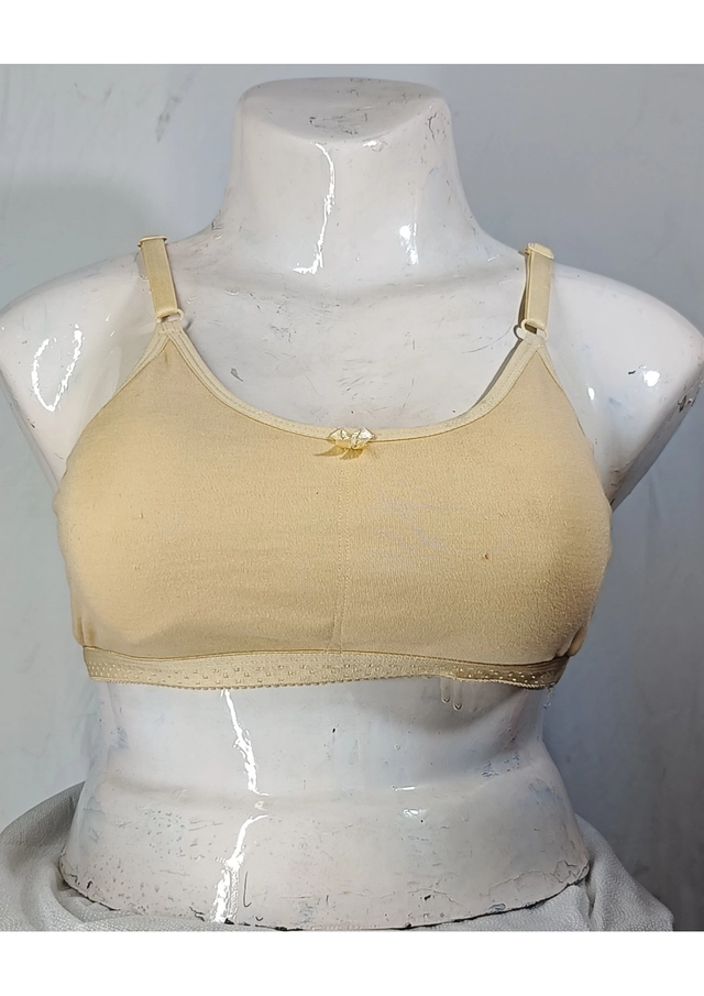 Cotton Solid Non-Padded Sports Bra for Women (Beige, 28)