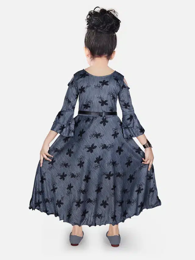 Three Quarter Sleeves Gown for Girls (Grey, 7-8 Years)