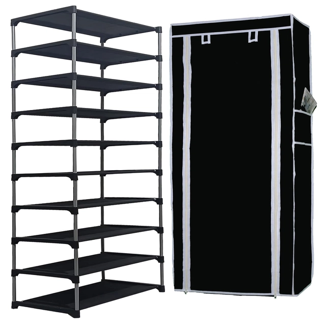 Metal 9 Layer Collapsible Shoe Rack (Black)