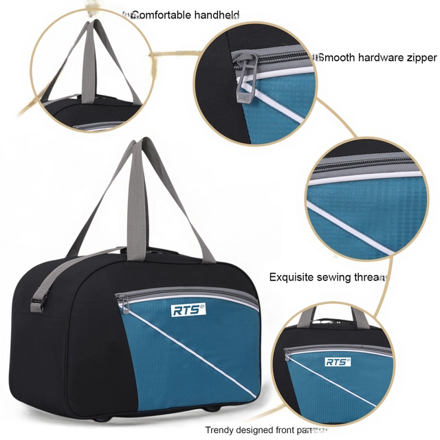 Polyester Durable Adjustable Strap Travel Duffel Bag (Black & Teal, 20x12x9.5 inches) (40 L)