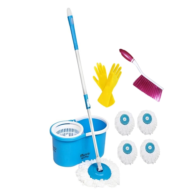 Mop Bucket Set with Cleaning Gloves & Brush with 4 Refills (Multicolor, Set of 1)