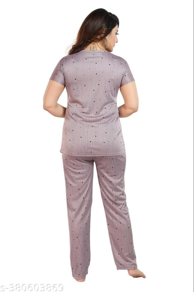 Polyester Nightsuit for Women (Grey, M)