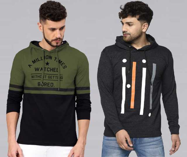 Men's Hooded Sweatshirt (Pack of 2) (Multicolor, L) (SVG-98)