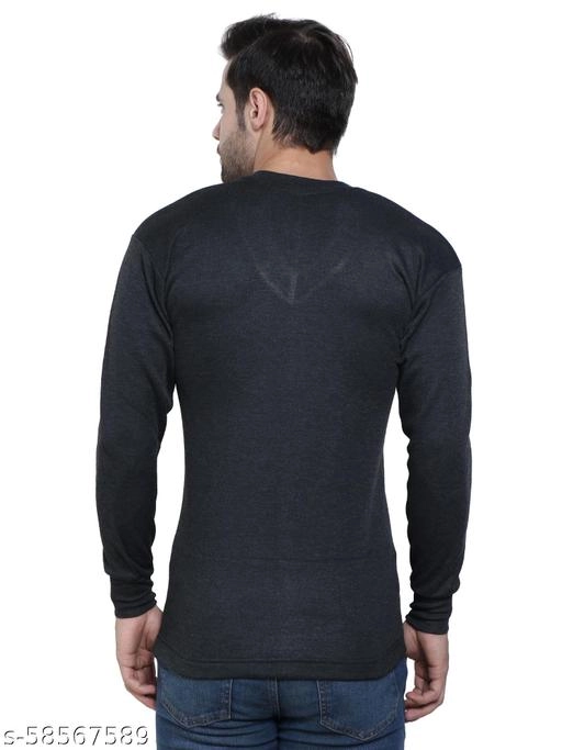 Cotton Thermal Topwear for Men (Black, M)