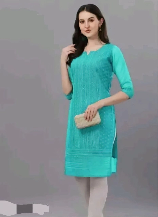 Georgette Chikankari Kurti for Women (Aqua Blue, M)