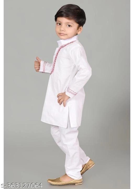 Cotton Solid Kurta with Pyjama for Boys (White, 12-18 Months)