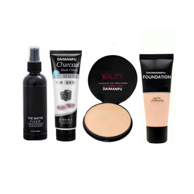 Combo of Fixer, Charcoal Mask Cream, Compact Powder & Foundation for Women (Multicolor, Set of 4)