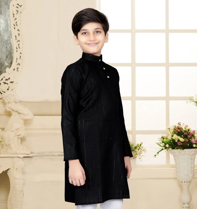 Cotton Solid Kurta for Boys (Black, 3-4 Years)