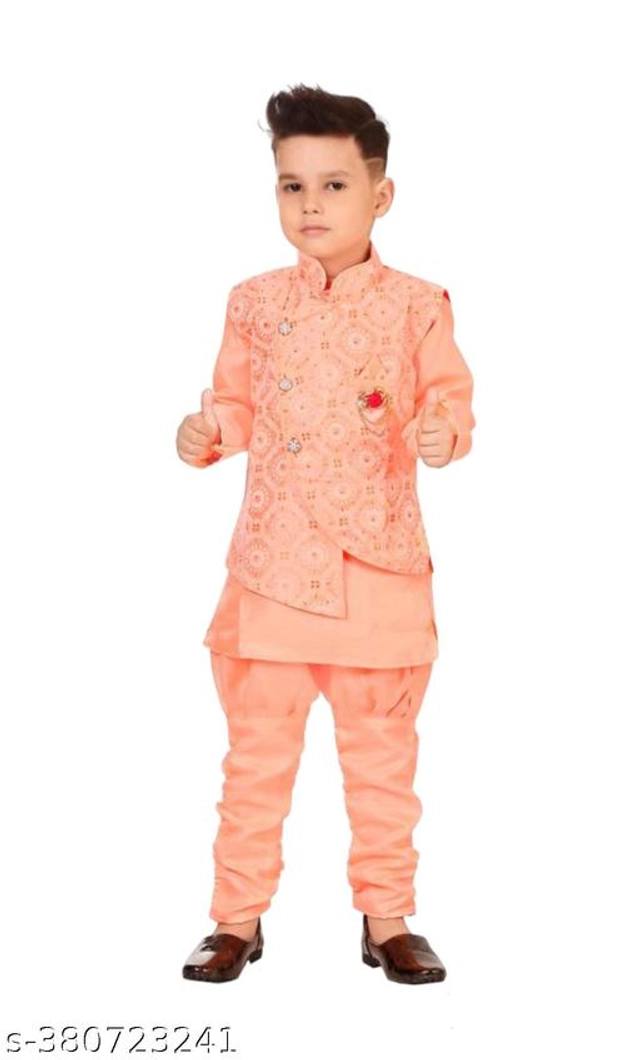 Cotton Blend Sherwani for Boys (Peach, 6-9 Months)