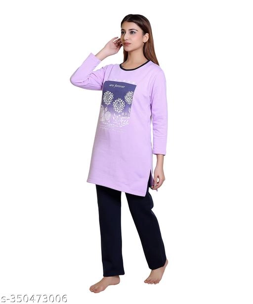 Wool Nightsuit for Women (Lavender & Blue, M)