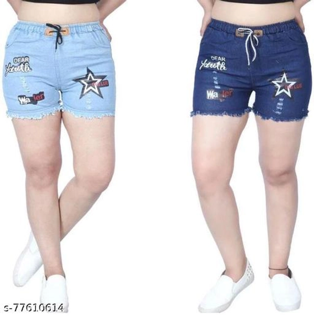 Denim Shorts for Women (Blue, 26) (Pack of 2)