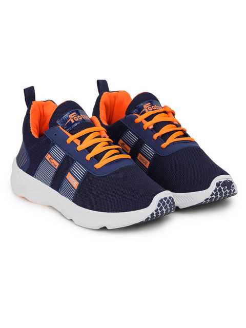 Footox Casual Men Casual Shoes (Navy Blue & Orange, 7) (FF-53)