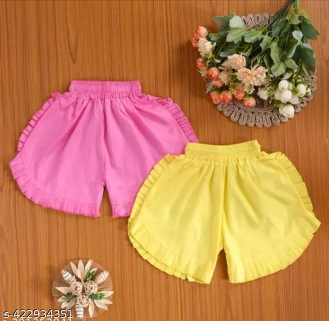 Rayon Printed Shorts for Girls (Pink & Yellow, 2-3 Years) (Pack of 2)