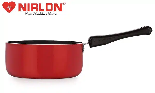 NIRLON Aluminium Sauce Pan (Red & Black, 1800 ml)