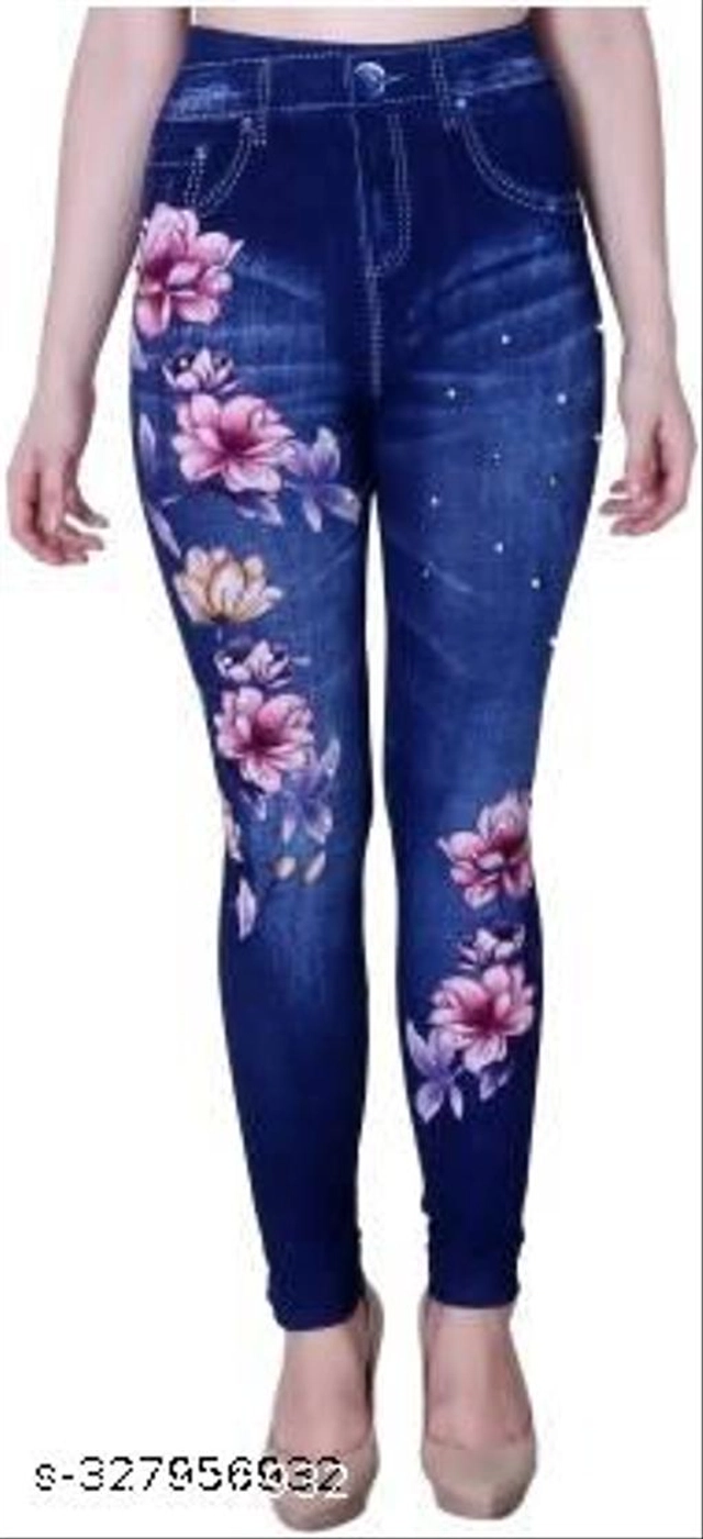 Polyester Dyed Jeggings for Women (Blue, S)