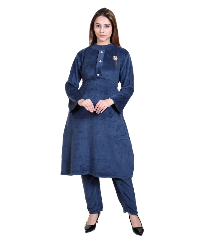 Super Soft Solid Kurti with Pant for Women (Blue, XXL)