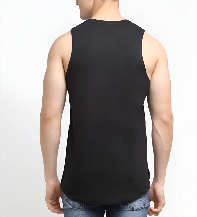 Cotton Blend Printed Gym Vest for Men (Black & White, XL) (Pack of 2)