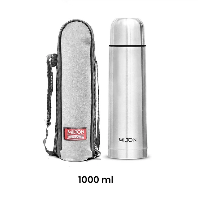 MILTON Thermosteel Flip lid Flask (1000 ml, Silver, Pack of 1)