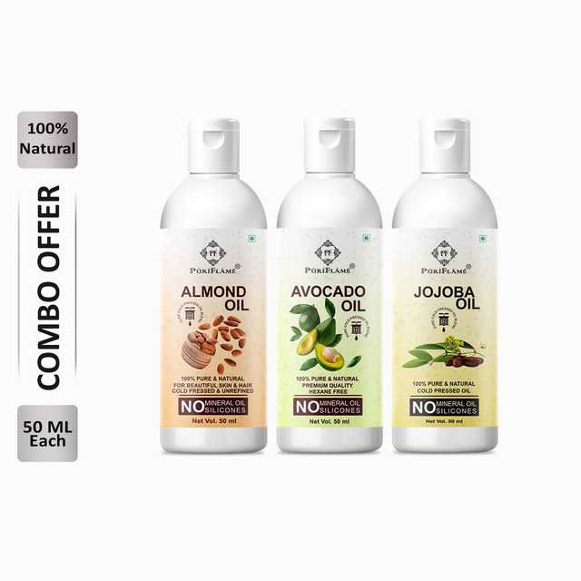 Puriflame Pure Almond Oil (50 ml), Avocado Oil (50 ml) & Jojoba Oil (50 ml) Combo for Rapid Hair Growth (Pack Of 3) (B-8619)