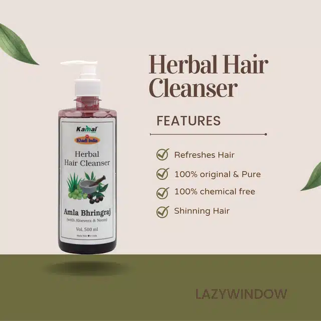 Khadi Kamal Herbal Bhringraj Powder, Hair Cleanser & Bhringraj Oil (Pack of 3)