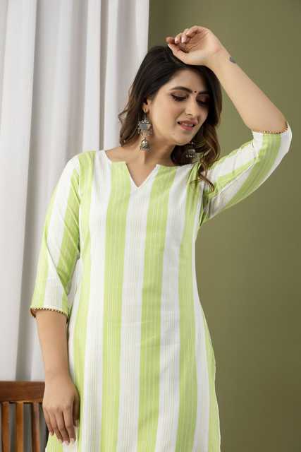 Women Cotton Blend Striped Kurta (Light Green, S) (SD-658)
