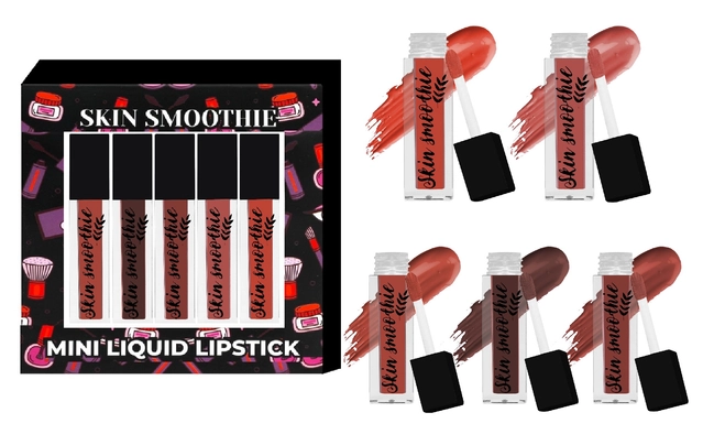 Skin Smoothie Velvet Matte Waterproof Mini Liquid Lipsticks (Multicolor, Pack of 5)